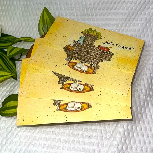 3 Vintage Greeting Card Chef Pots Pans What’s Cooking’? Peel & Stick Card - Picture 1 of 3